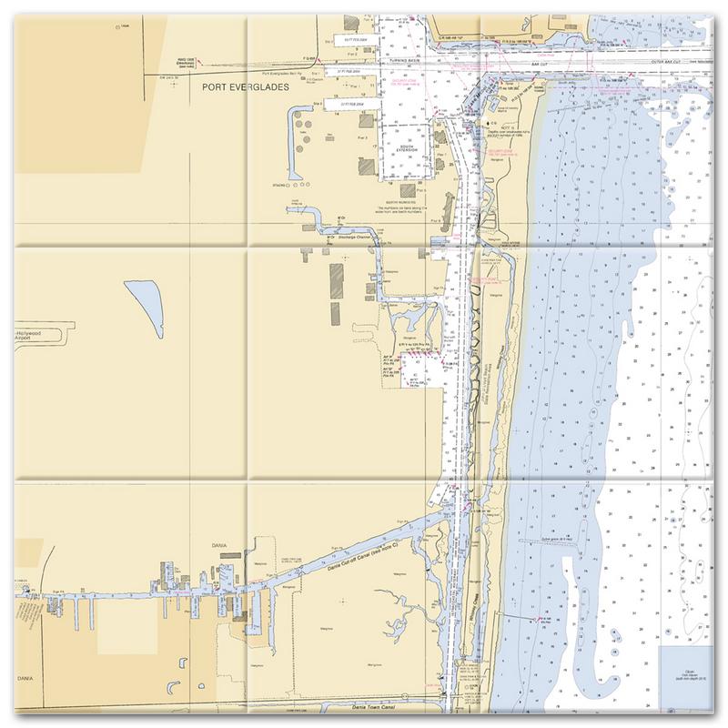Dania Beach Florida Nautical Chart Tile Mural-Kitchen Backsplash-Bathroom Tile-Countertop by SeaKoast