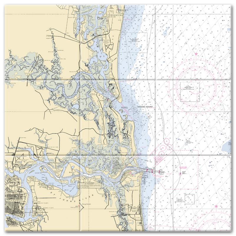 Jacksonville Fernandina Florida Nautical Chart Tile Mural-Kitchen Backsplash-Bathroom Tile-Countertop by SeaKoast