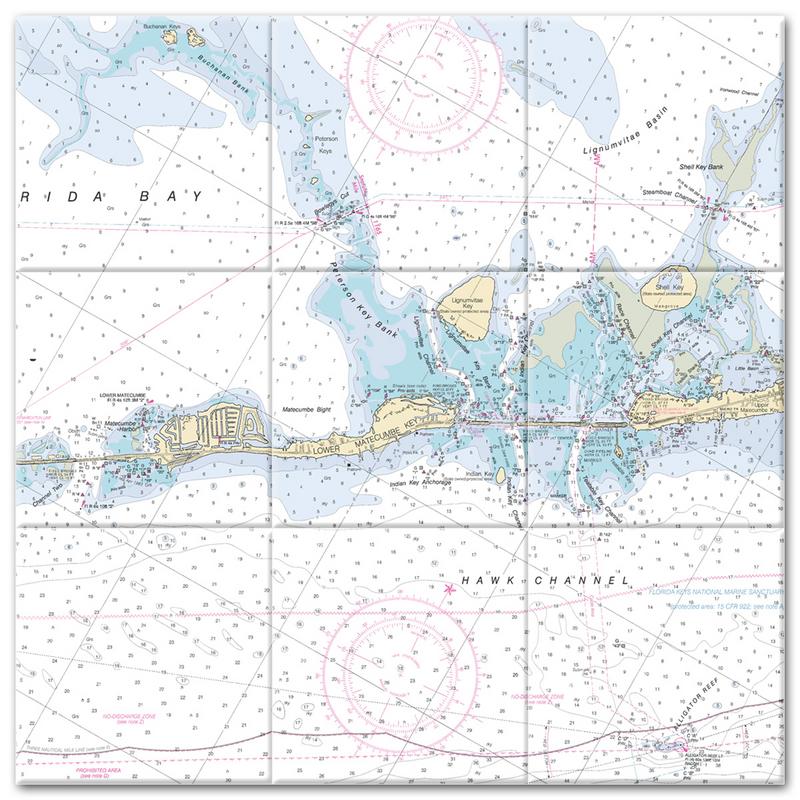 Lower Matecumbe Key Florida Nautical Chart Tile Mural-Kitchen Backsplash-Bathroom Tile-Countertop by SeaKoast