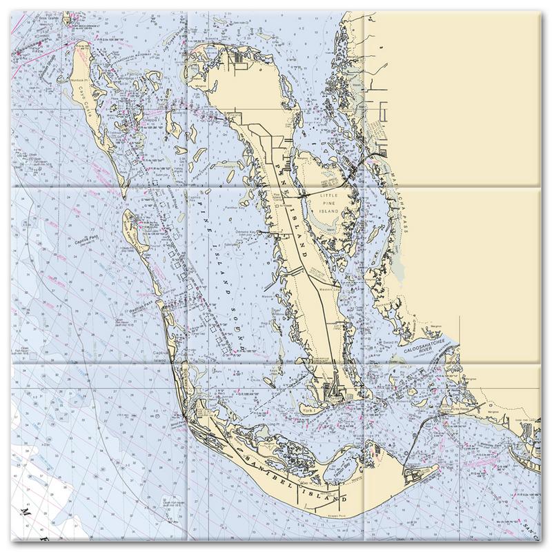 Pine Island Sanibel Captiva Florida Nautical Chart Tile Mural-Kitchen Backsplash-Bathroom Tile-Countertop by SeaKoast