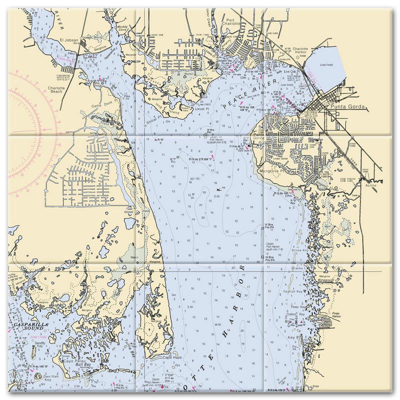 Port Charlotte Punta Gorda Florida Nautical Chart Tile Mural-Kitchen Backsplash-Bathroom Tile-Countertop by SeaKoast