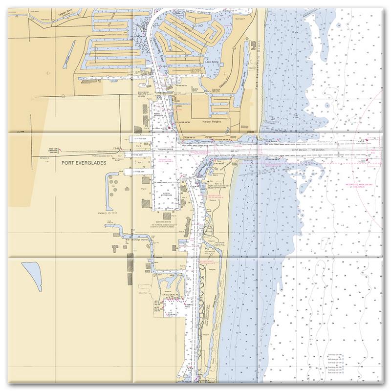 Port Everglades Florida Nautical Chart Tile Mural-Kitchen Backsplash-Bathroom Tile-Countertop by SeaKoast