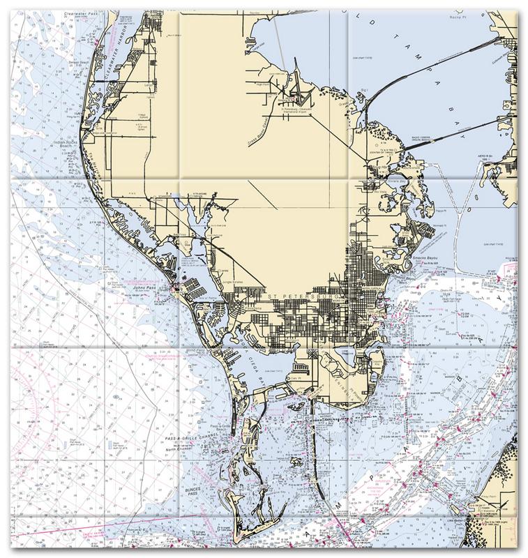 St Petersburg Florida Nautical Chart Tile Mural-Kitchen Backsplash-Bathroom Tile-Countertop by SeaKoast