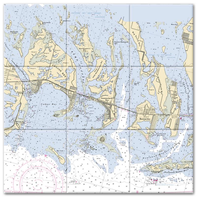 Summerland Key Cudjoe Florida Nautical Chart Tile Mural-Kitchen Backsplash-Bathroom Tile-Countertop by SeaKoast
