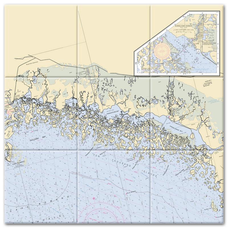 Ten Thousand Islands Florida Nautical Chart Tile Mural-Kitchen Backsplash-Bathroom Tile-Countertop by SeaKoast
