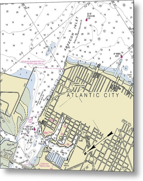 A beuatiful Metal Print of the Absecon Inlet New Jersey Nautical Chart - Metal Print by SeaKoast.  100% Guarenteed!