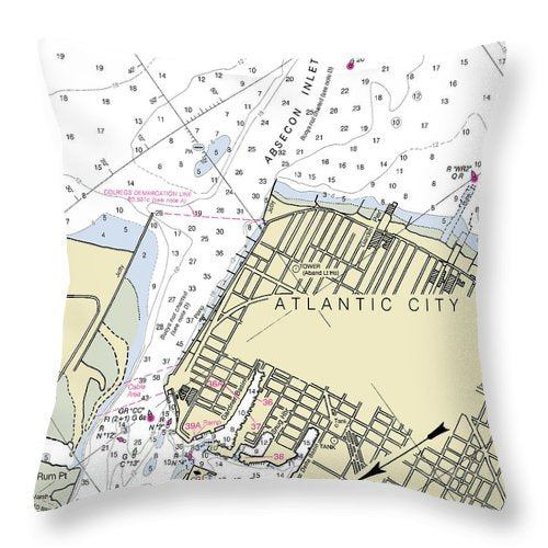 Absecon Inlet New Jersey Nautical Chart - Throw Pillow