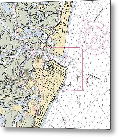 A beuatiful Metal Print of the Absecon Inlet -New Jersey Nautical Chart _V2 - Metal Print by SeaKoast.  100% Guarenteed!