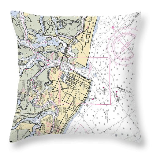 Absecon Inlet -new Jersey Nautical Chart _v2 - Throw Pillow