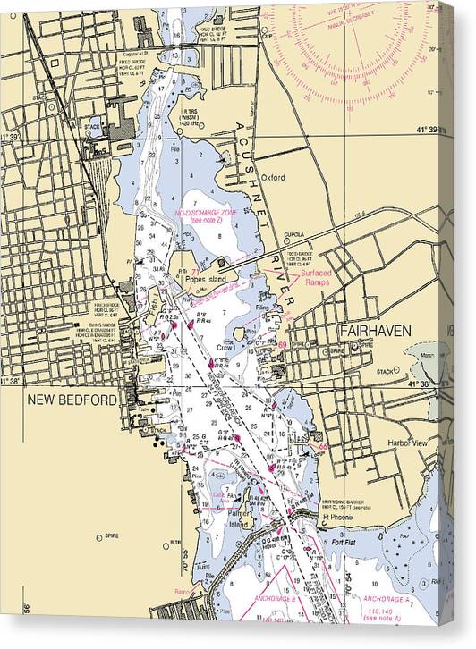 Acushnet River-Massachusetts Nautical Chart Canvas Print