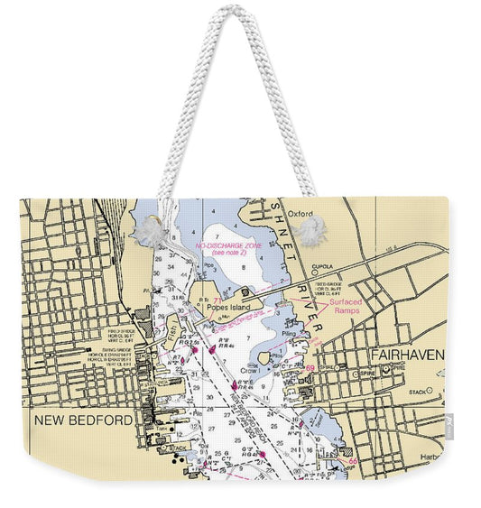Acushnet River-massachusetts Nautical Chart - Weekender Tote Bag