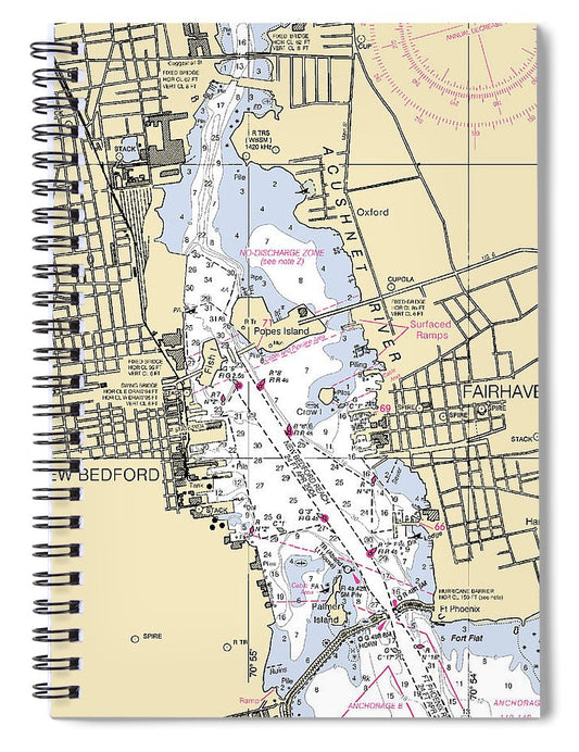 Acushnet River Massachusetts Nautical Chart Spiral Notebook