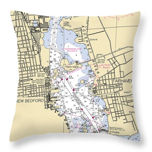 Acushnet River-massachusetts Nautical Chart - Throw Pillow