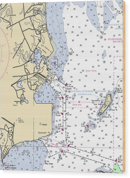 Allen Harbor-Rhode Island Nautical Chart Wood Print