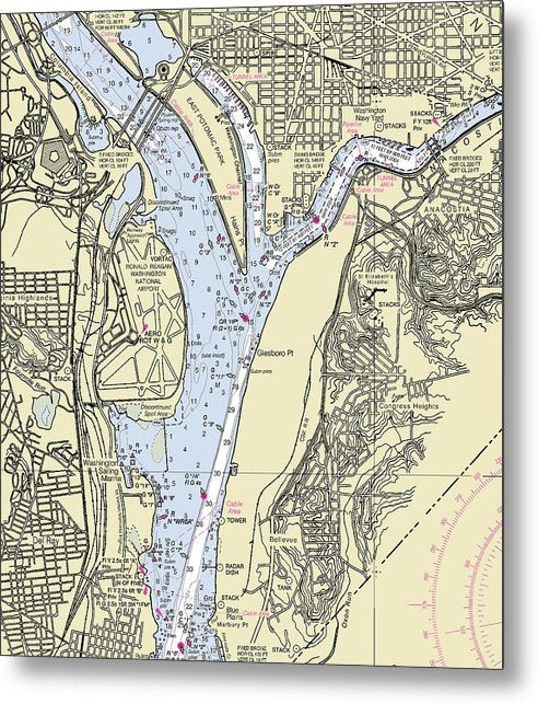 A beuatiful Metal Print of the Anacostia Maryland Nautical Chart - Metal Print by SeaKoast.  100% Guarenteed!