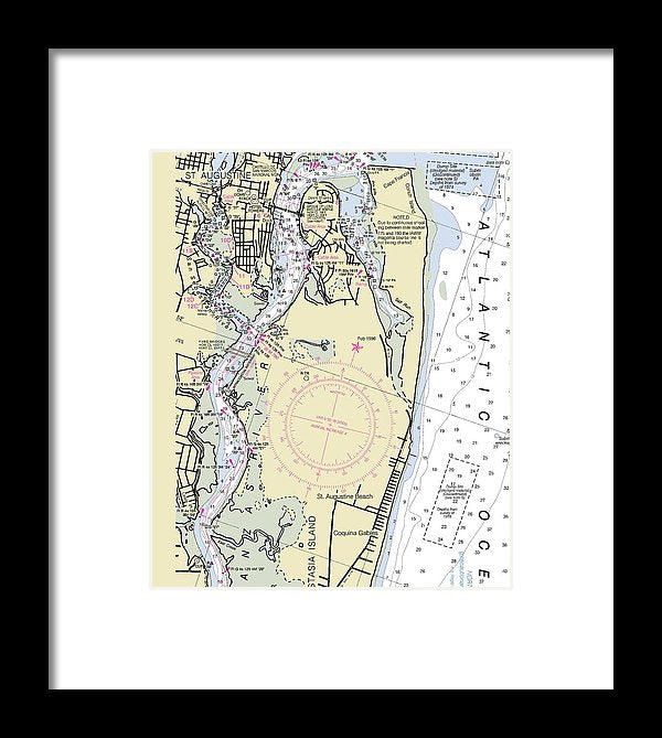 Anastasia Island Florida Nautical Chart - Framed Print