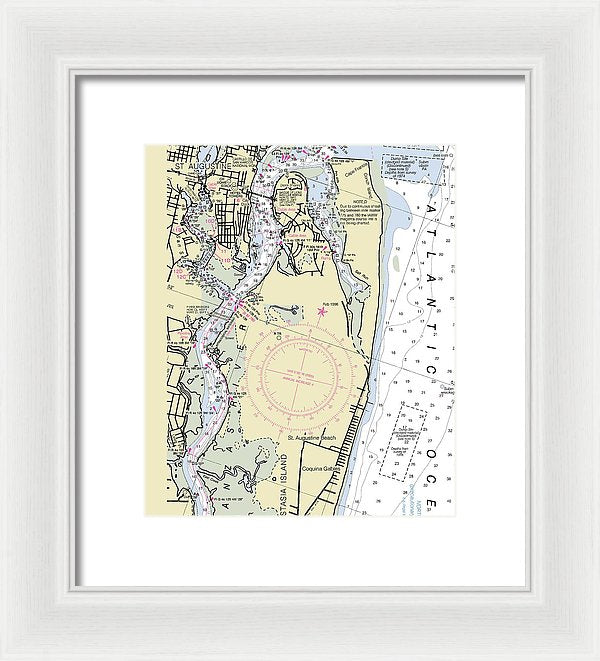 Anastasia Island Florida Nautical Chart - Framed Print