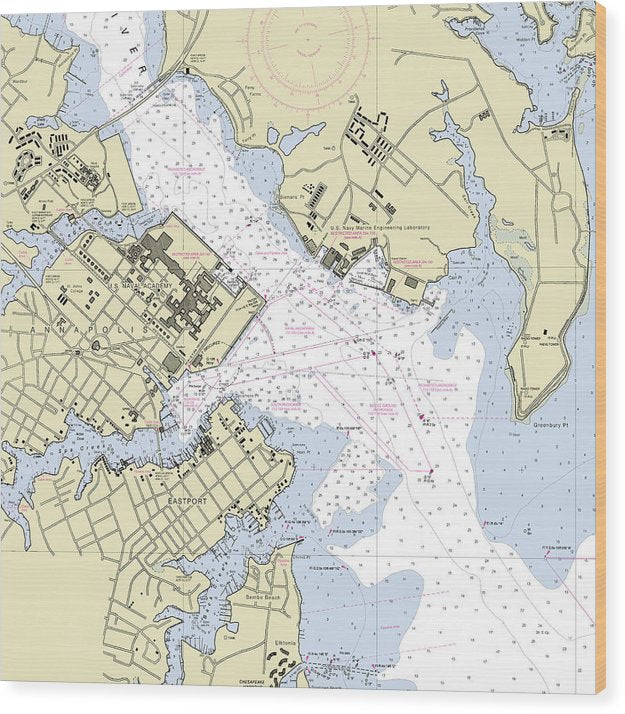 Annapolis Maryland Nautical Chart Wood Print