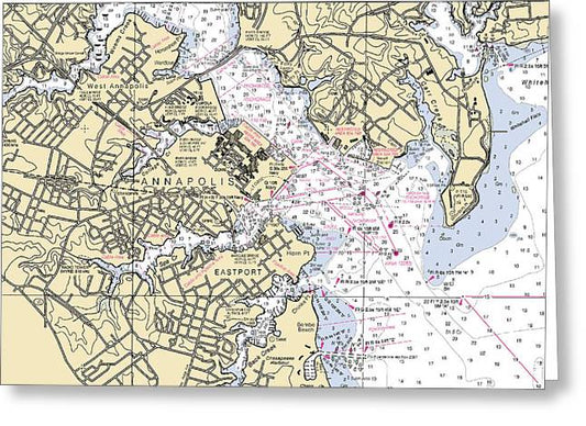 Annapolis -maryland Nautical Chart _v2 - Greeting Card