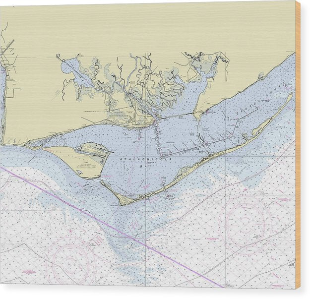 Apalachicola Bay Florida Nautical Chart Wood Print