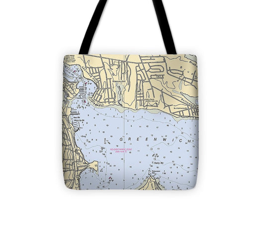 Apponaug Rhode Island Nautical Chart Tote Bag