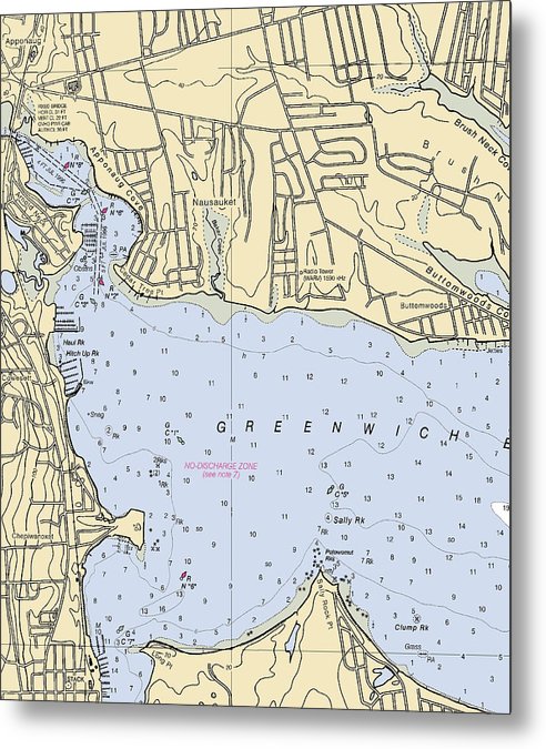 A beuatiful Metal Print of the Apponaug-Rhode Island Nautical Chart - Metal Print by SeaKoast.  100% Guarenteed!