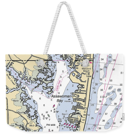 Assawoman Bay-maryland Nautical Chart - Weekender Tote Bag