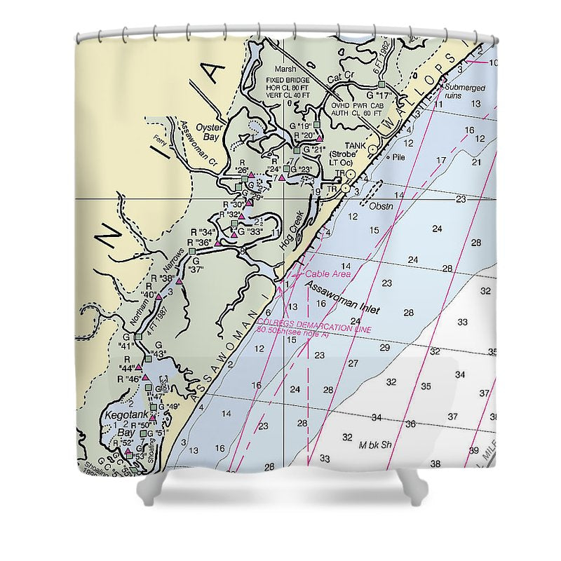 Assawoman Inlet Virginia Nautical Chart Shower Curtain