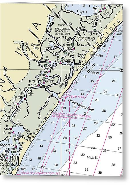 Assawoman Inlet Virginia Nautical Chart - Greeting Card