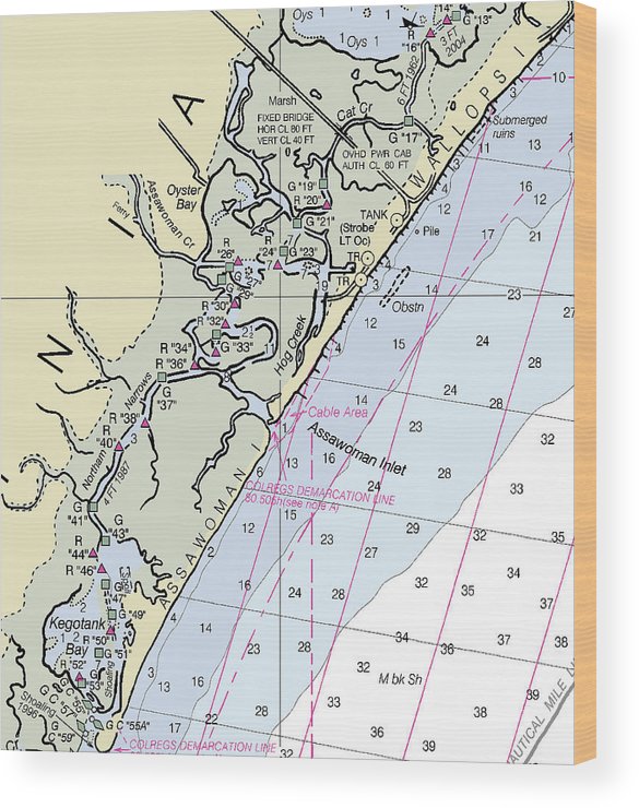 Assawoman Inlet Virginia Nautical Chart Wood Print