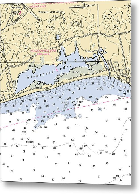 A beuatiful Metal Print of the Atlantic Beach-Rhode Island Nautical Chart - Metal Print by SeaKoast.  100% Guarenteed!