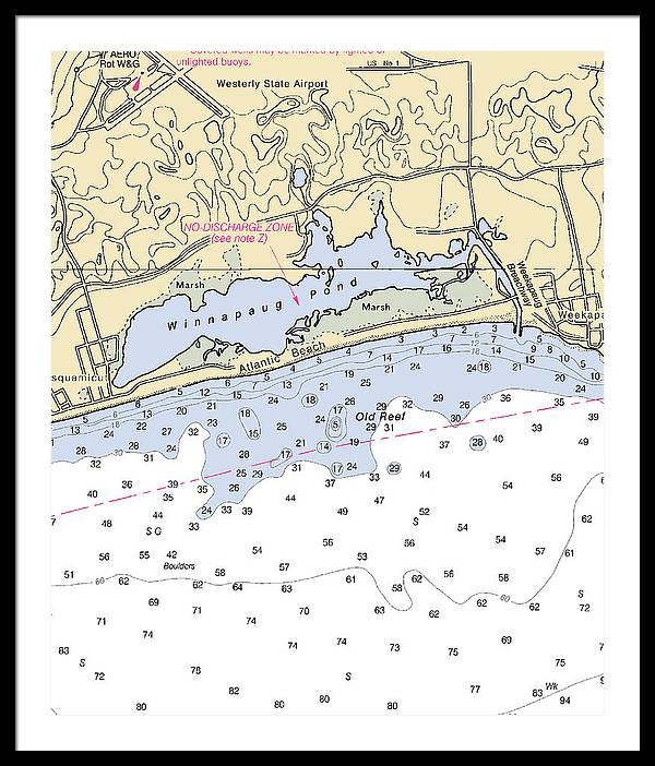 Atlantic Beach-rhode Island Nautical Chart - Framed Print