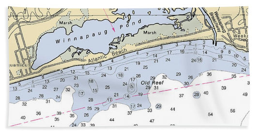 Atlantic Beach -rhode Island Nautical Chart _v2 - Beach Towel
