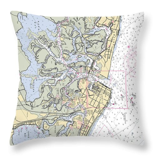 Atlantic City & Brigantine-new Jersey Nautical Chart - Throw Pillow