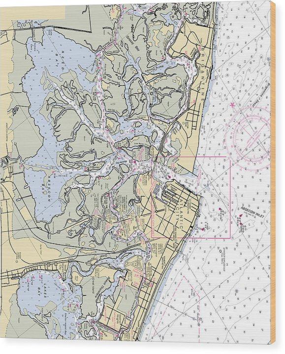 Atlantic City & Brigantine-New Jersey Nautical Chart Wood Print