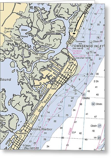 Avalon-new Jersey Nautical Chart - Greeting Card