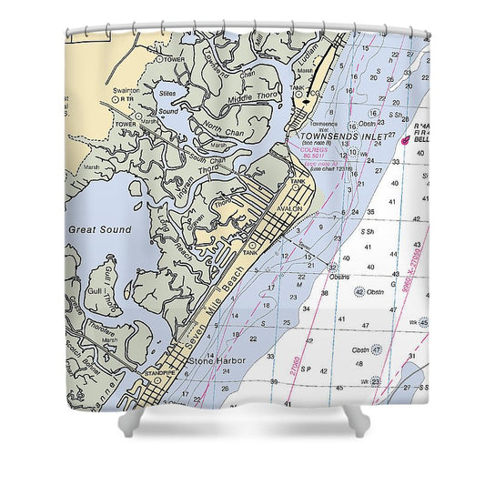 Avalon New Jersey Nautical Chart Shower Curtain