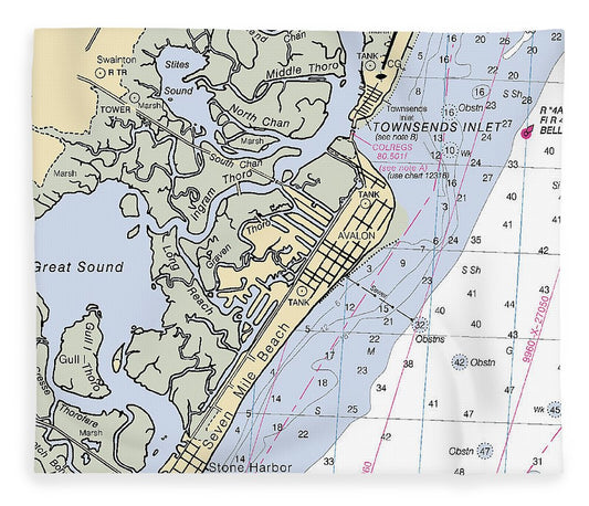 Avalon New Jersey Nautical Chart Blanket