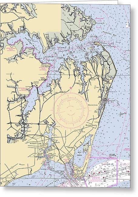 Back River To Newport News-virginia Nautical Chart - Greeting Card