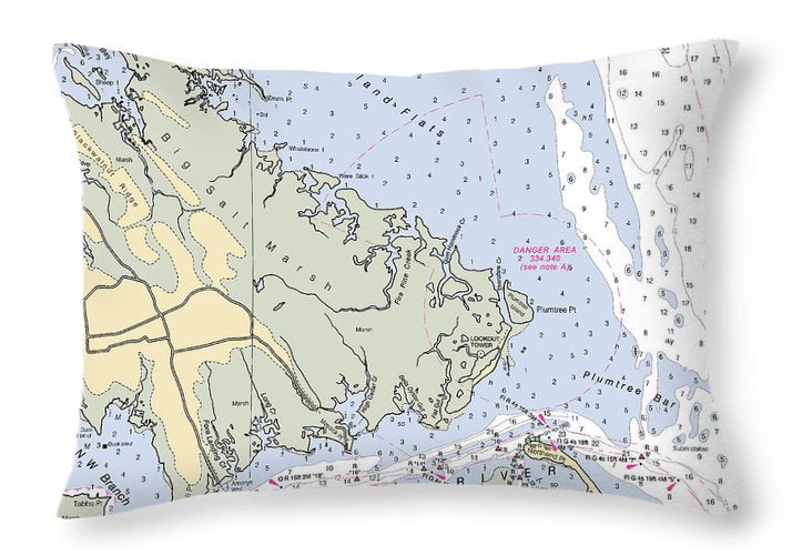 Back River-virginia Nautical Chart - Throw Pillow