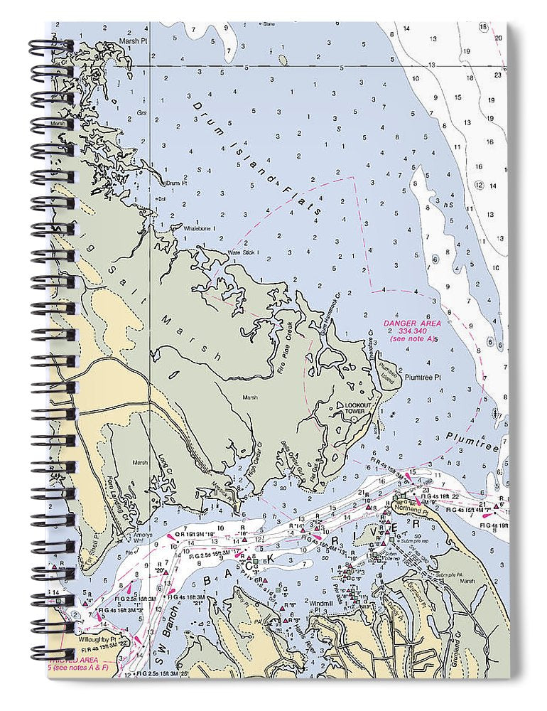 Back River Virginia Nautical Chart Spiral Notebook