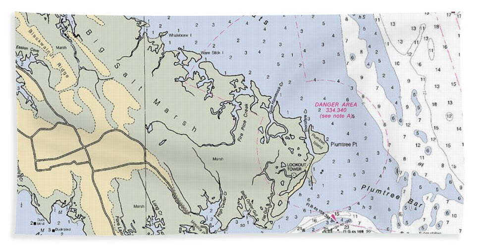 Back River-virginia Nautical Chart - Bath Towel