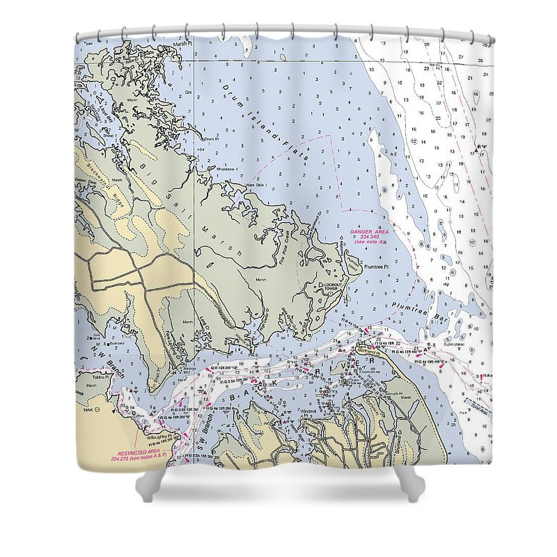 Back River Virginia Nautical Chart Shower Curtain