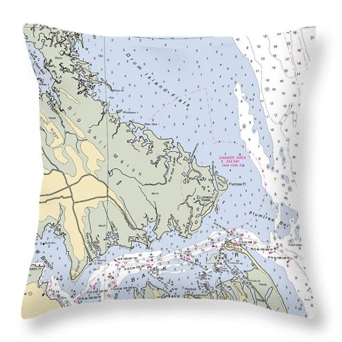 Back River-virginia Nautical Chart - Throw Pillow