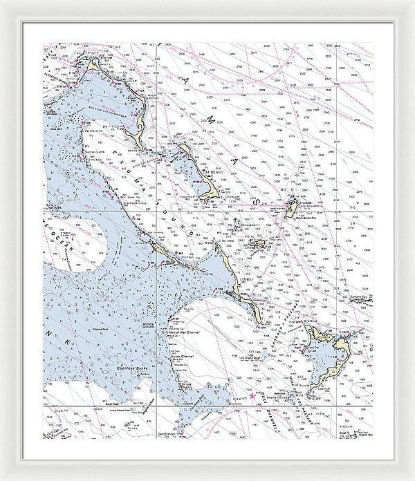 Bahamas South Nautical Chart - Framed Print