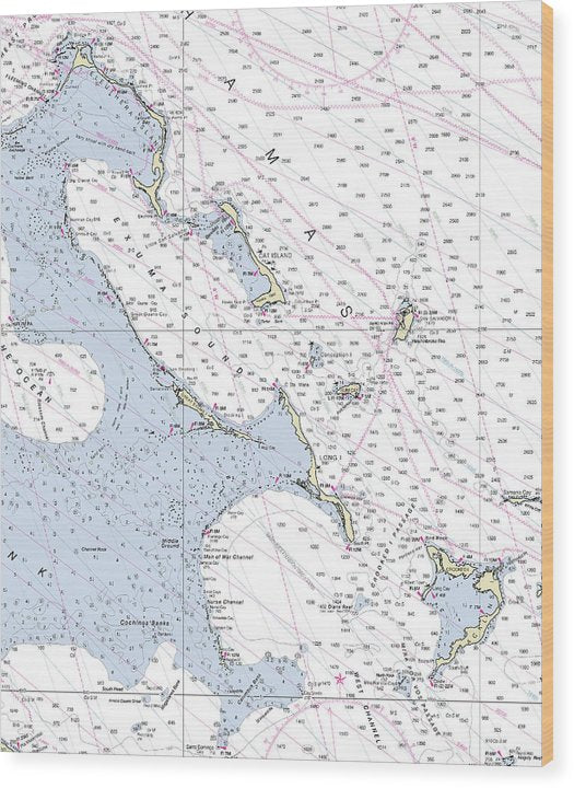 Bahamas South Nautical Chart Wood Print