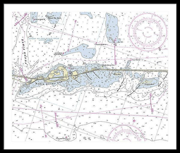 Bahia Honda Florida Nautical Chart - Framed Print