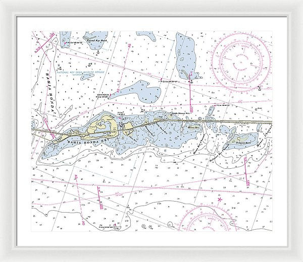 Bahia Honda Florida Nautical Chart - Framed Print