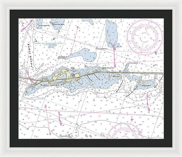 Bahia Honda Florida Nautical Chart - Framed Print