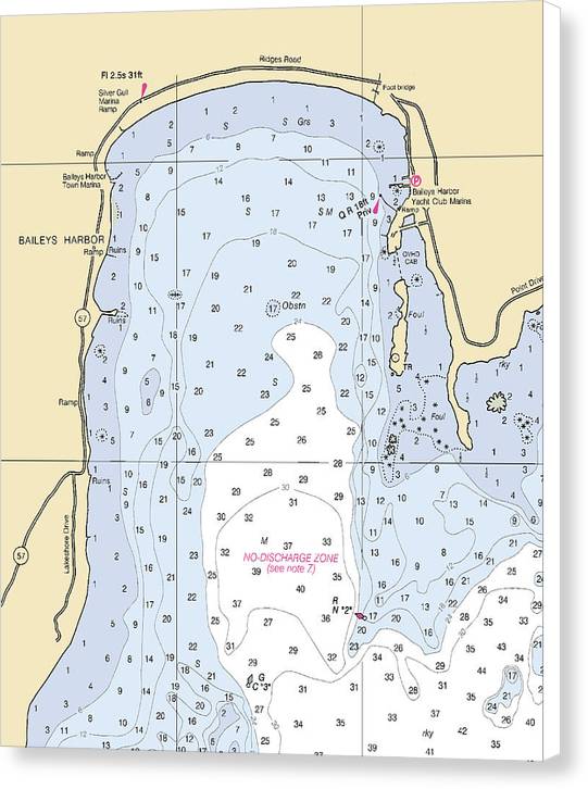 Baileys Harbor-lake Michigan Nautical Chart - Canvas Print